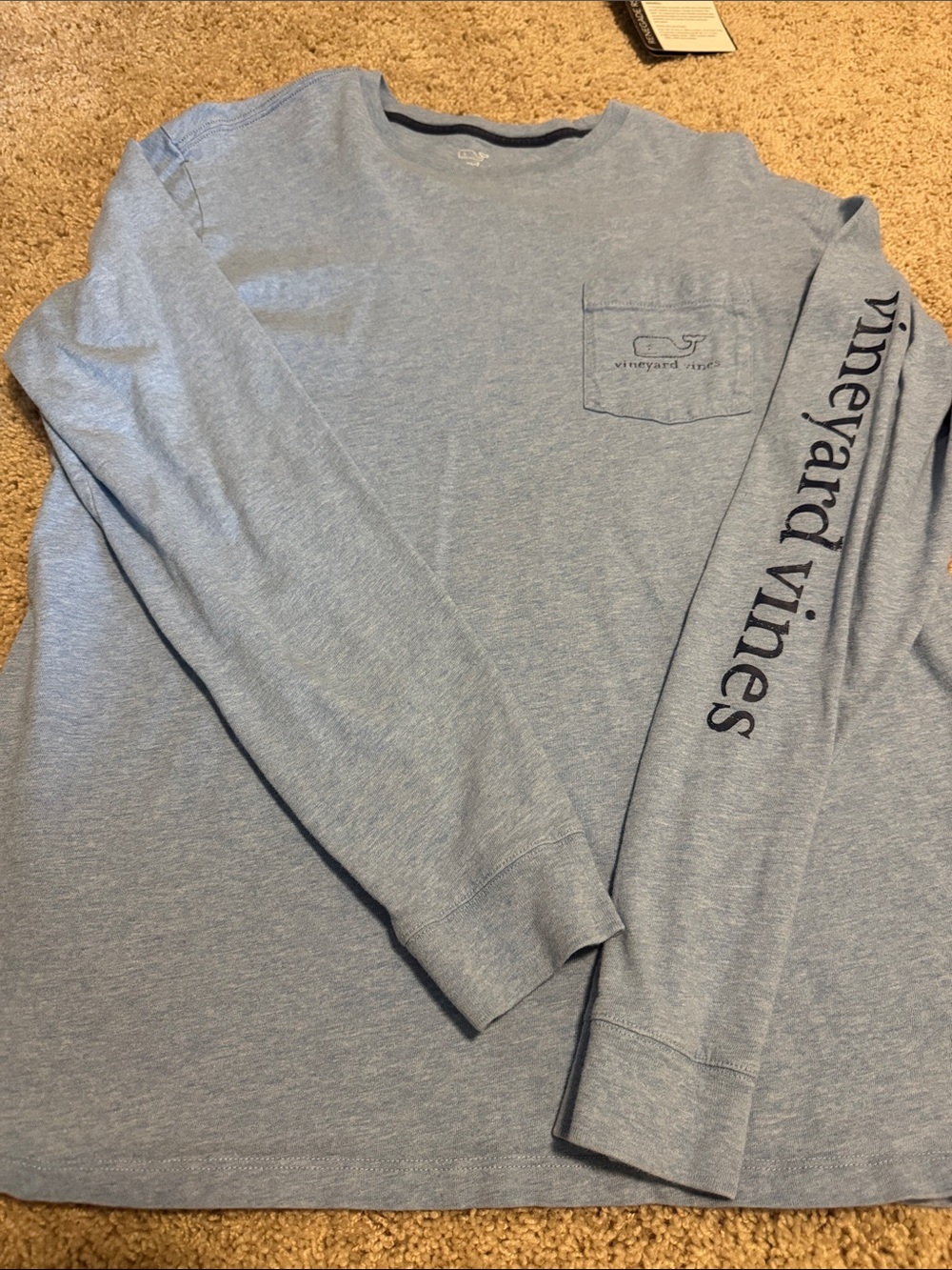 Vineyard Vines Men's Light Blue Long-Sleeve Pocket Tee with Sleeve Logo